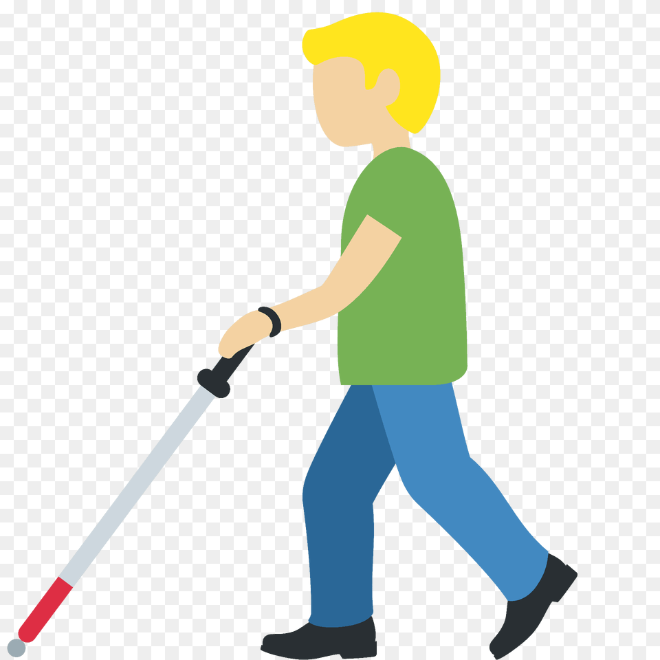Man With White Cane Emoji Clipart, Person, Cleaning, Boy, Male Free Png Download