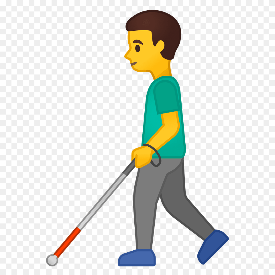 Man With White Cane Emoji Clipart, People, Person, Walking, Cleaning Png
