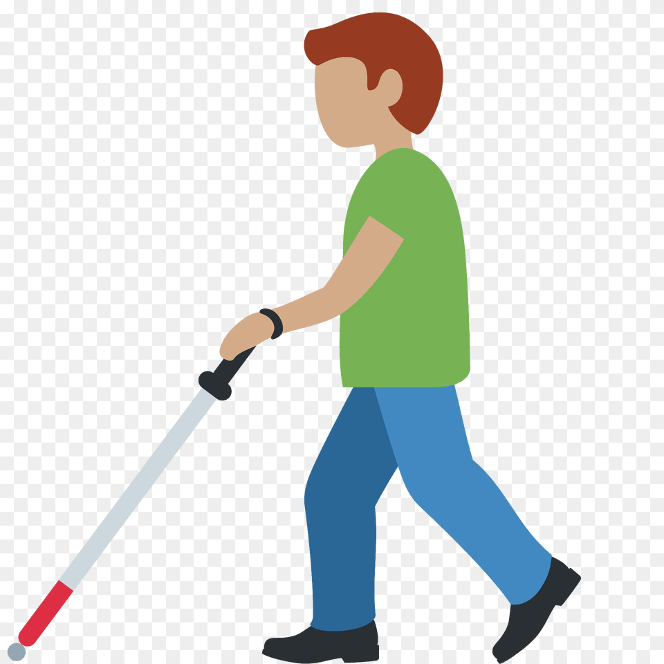 Man With White Cane Emoji Clipart, Person, Cleaning, Boy, Male Png Image