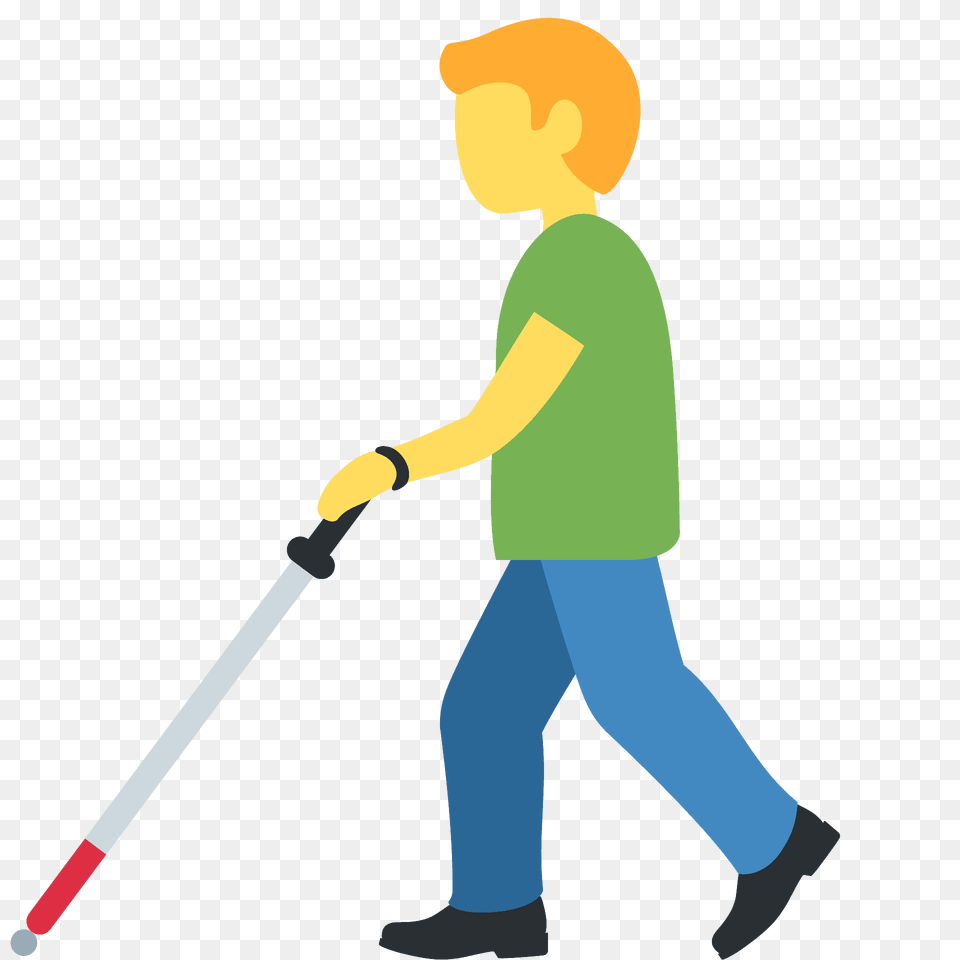 Man With White Cane Emoji Clipart, Cleaning, Person, Boy, Child Png Image