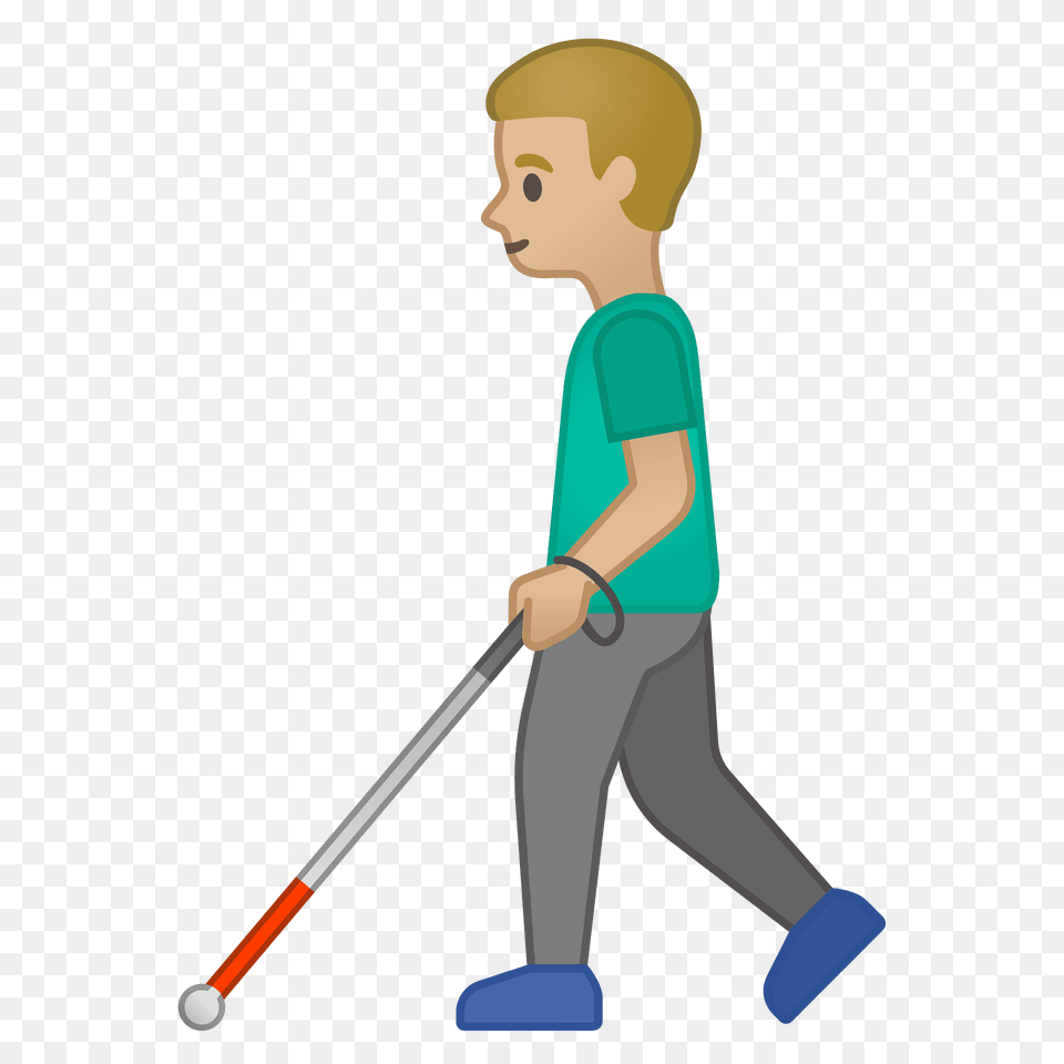 Man With White Cane Emoji Clipart, People, Person, Walking, Boy Free Transparent Png