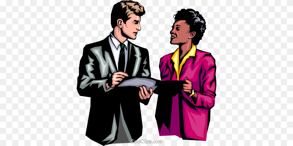 Man Woman Discussing Royalty Vector Clip Art Illustration, Suit, Person, People, Clothing Free Png