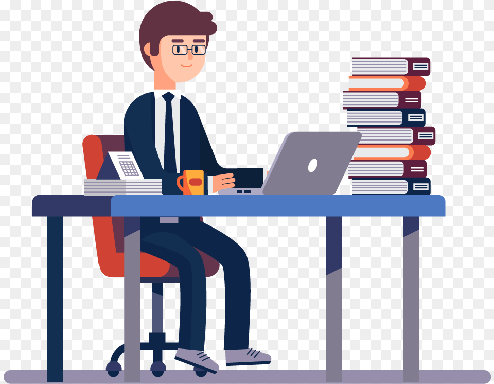 Man Working In Office Clipart, Table, Desk, Sitting, Person Free Transparent Png