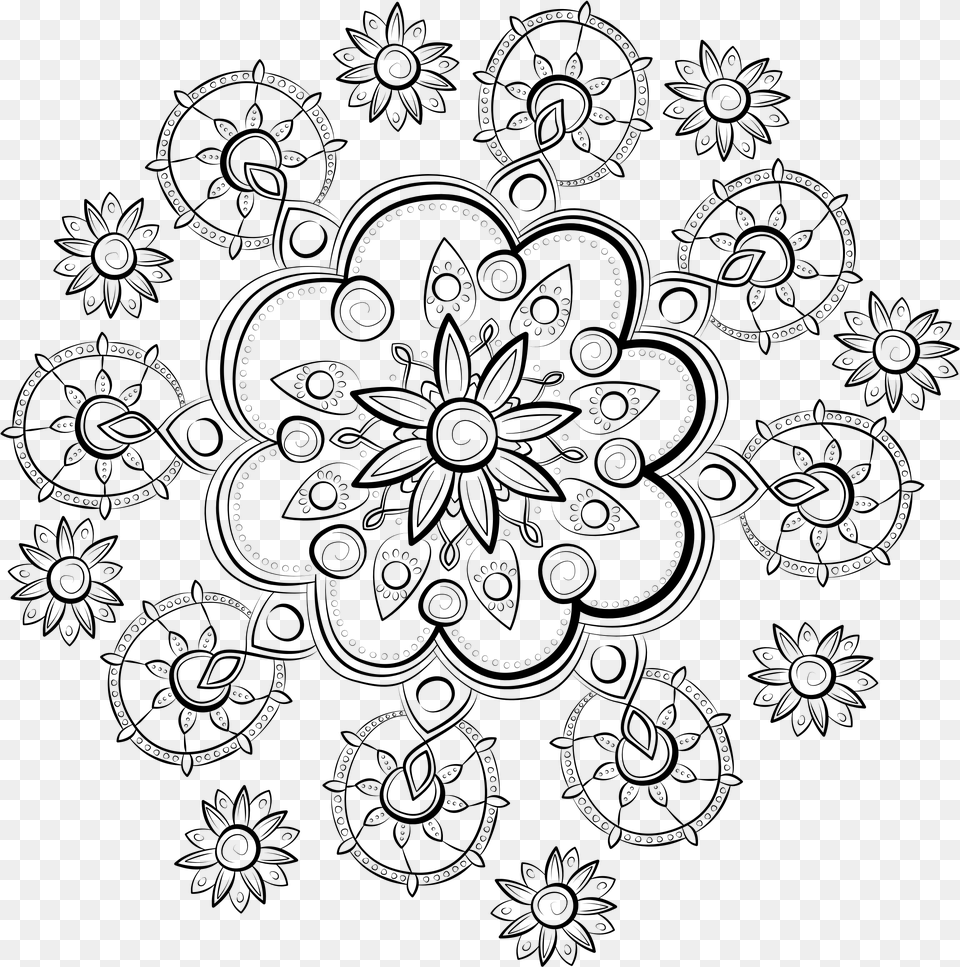 Mandala Clipart Black And White Pattern Flower Design, Gray Free Transparent Png