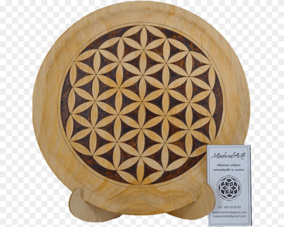 Mandala Flor De La Vida 200mm Madera Pirograbada Flower Of Life White On Black Backround, Plywood, Wood, Furniture, Table Free Transparent Png