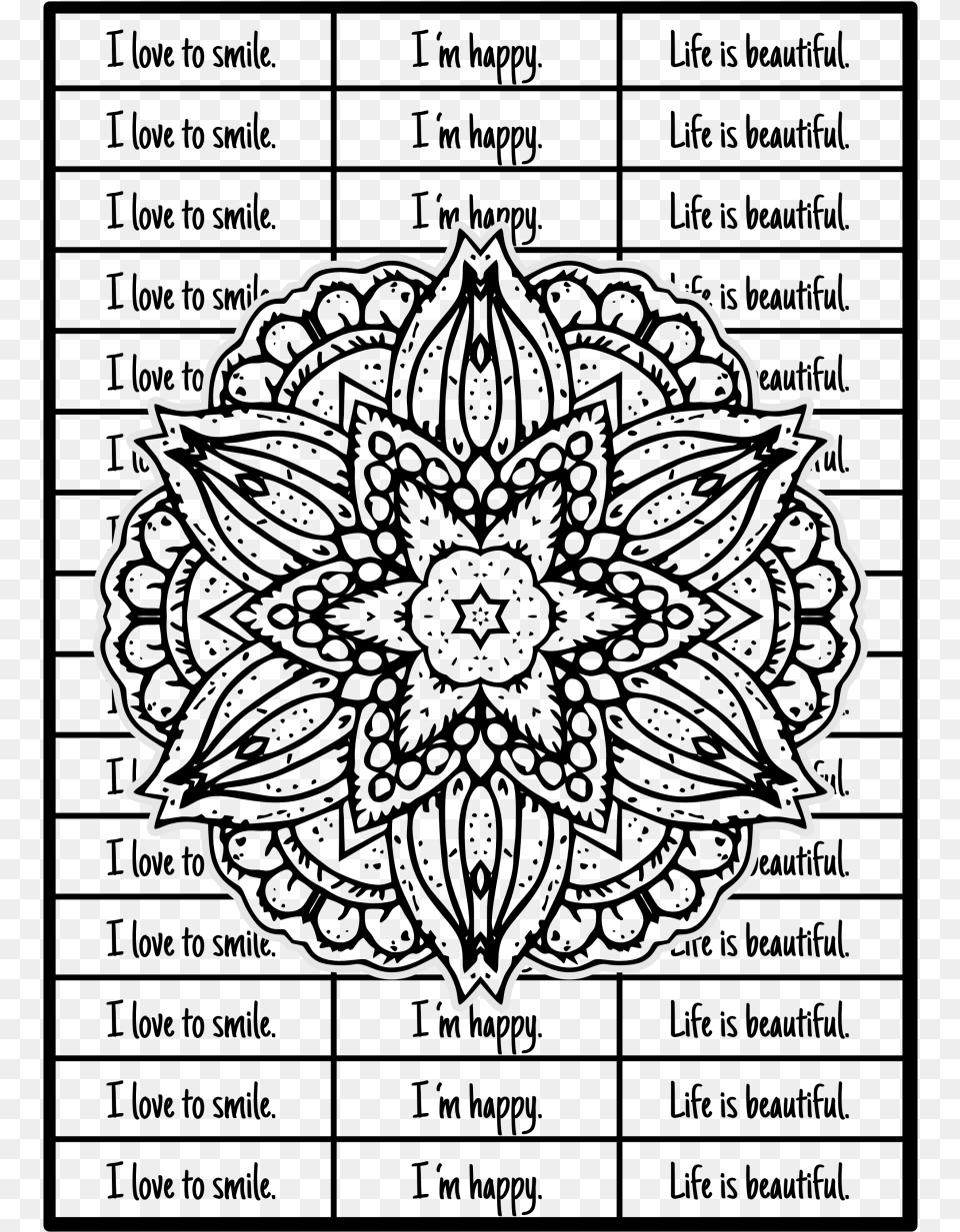 Mandala I Love To Smile I Am Happy Life Is Beautiful Circle, Silhouette, Stencil Free Png Download