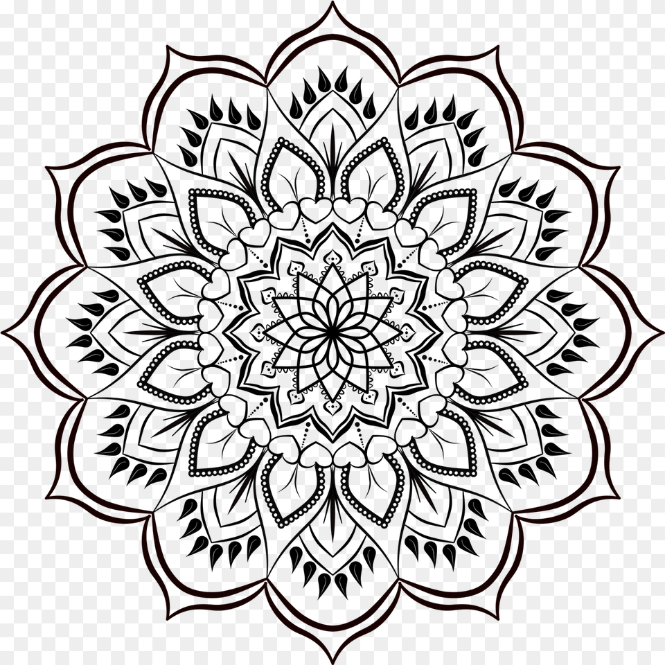 Mandala Pattern Flower Art Flower Patterns Black And White, Dahlia, Plant, Floral Design, Graphics Png Image