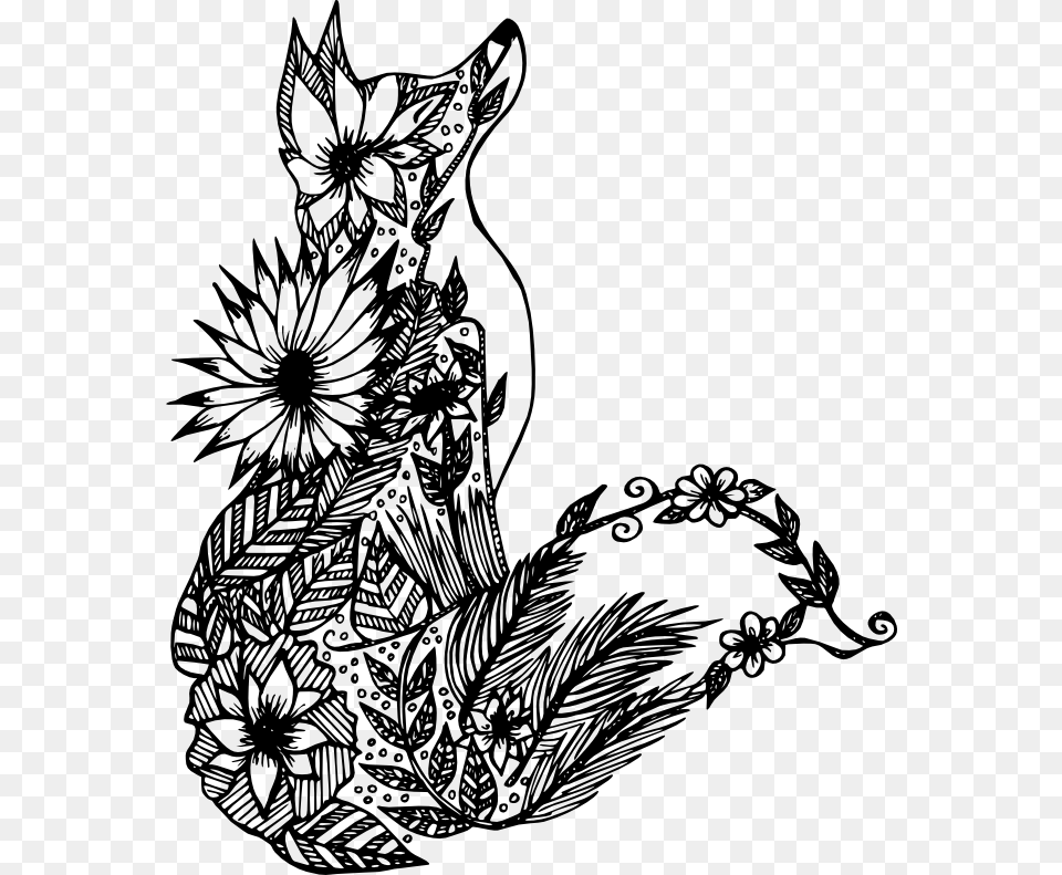 Mandala Personal Use Fox Flowers Fox Design Coloring Pages, Floral Design, Art, Doodle, Drawing Free Png