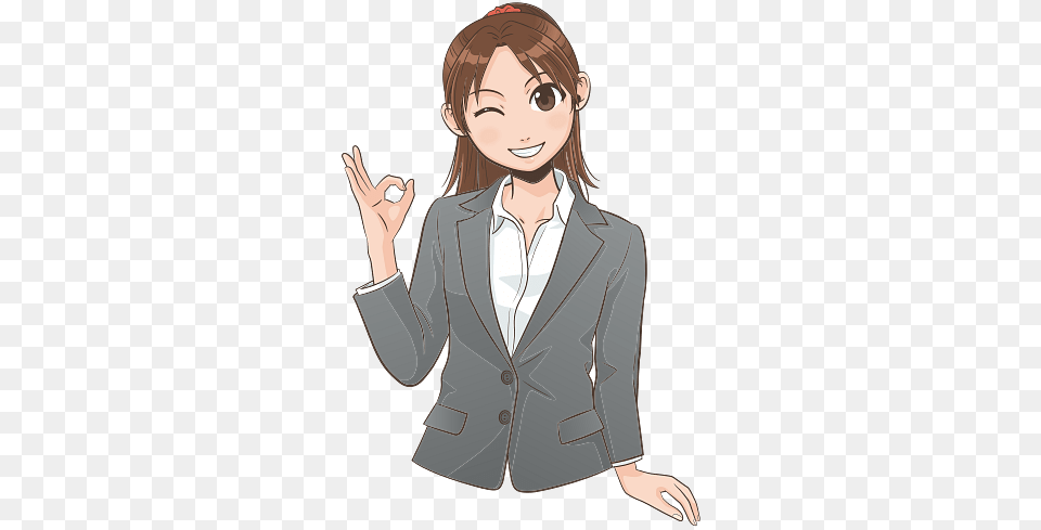 Manga Style Woman Making Ok Gesture, Blazer, Suit, Clothing, Coat Png Image