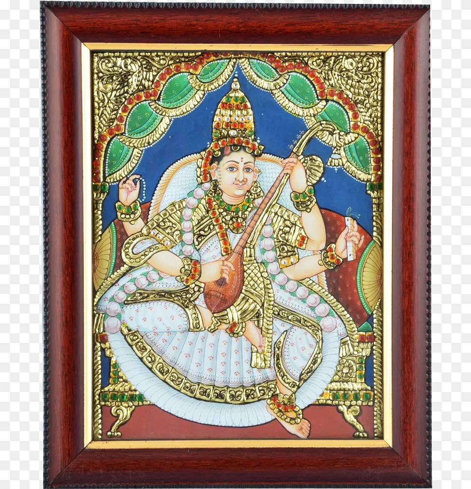 Mangala Art Saraswathi Tanjore Acrylic Base Painting Painting, Adult, Wedding, Person, Woman Png Image