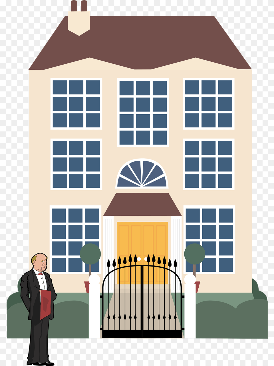 Mansion Butler Rich Yard House Rich People House Clip Art, Adult, Man, Male, Person Free Png