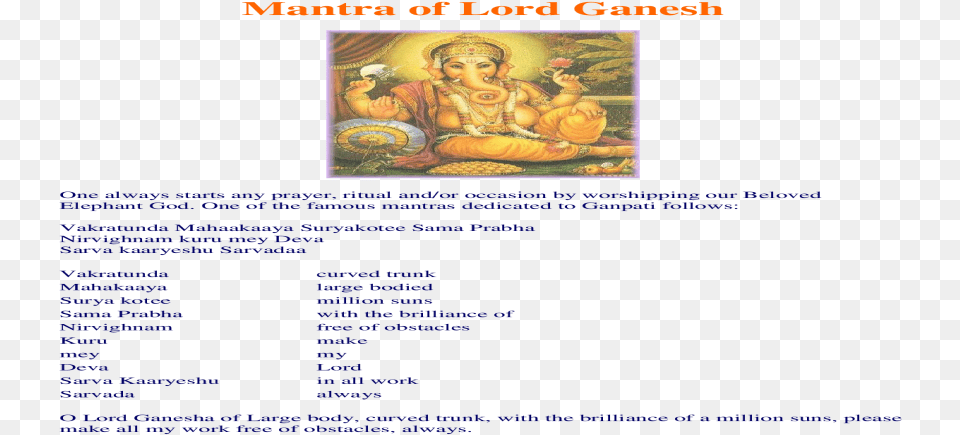 Mantra Of Lord Ganesh Fictional Character, Adult, Wedding, Person, Female Png