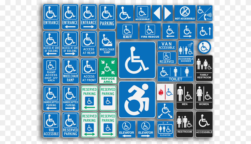 Many Types Of Ada Signs Types Of Handicap Signs, Scoreboard, Sign, Symbol, Text Free Transparent Png