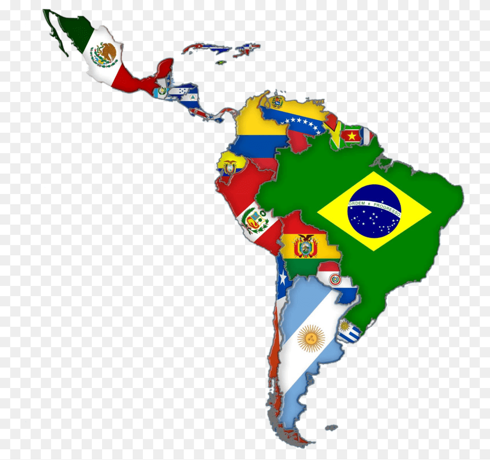Map Latin Of Flags America South Clipart Latin America Map With Flags, Land, Nature, Outdoors, Sea Free Png Download