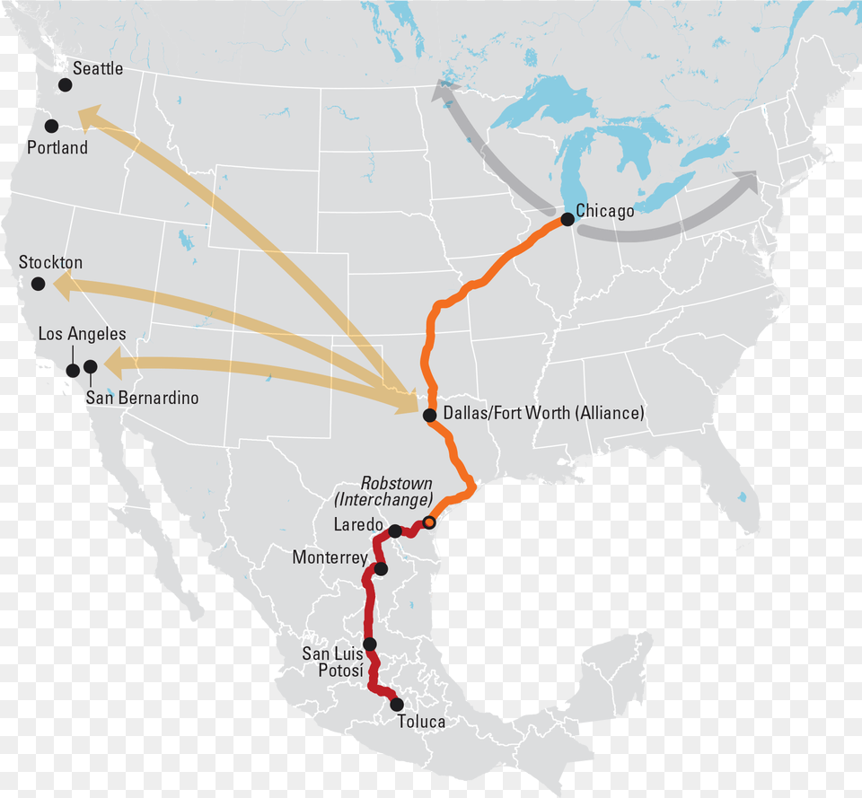 Map Legend Routes Of The New Bnsf Kcs Service For Shipping Redeye Bass Range Map, Chart, Plot, Atlas, Diagram Png