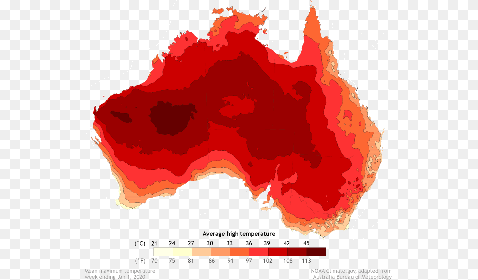 Map Of Australia Showing Average Daytime High Temperatures Map Of Australia Fires 2020, Chart, Plot, Food, Ketchup Free Png