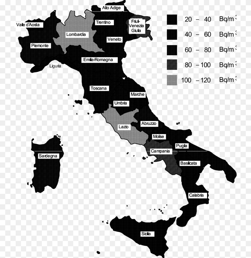 Map Of Average Annual Radon Concentration In All The Italy Area Code Map, Chart, Plot, Adult, Male Png Image