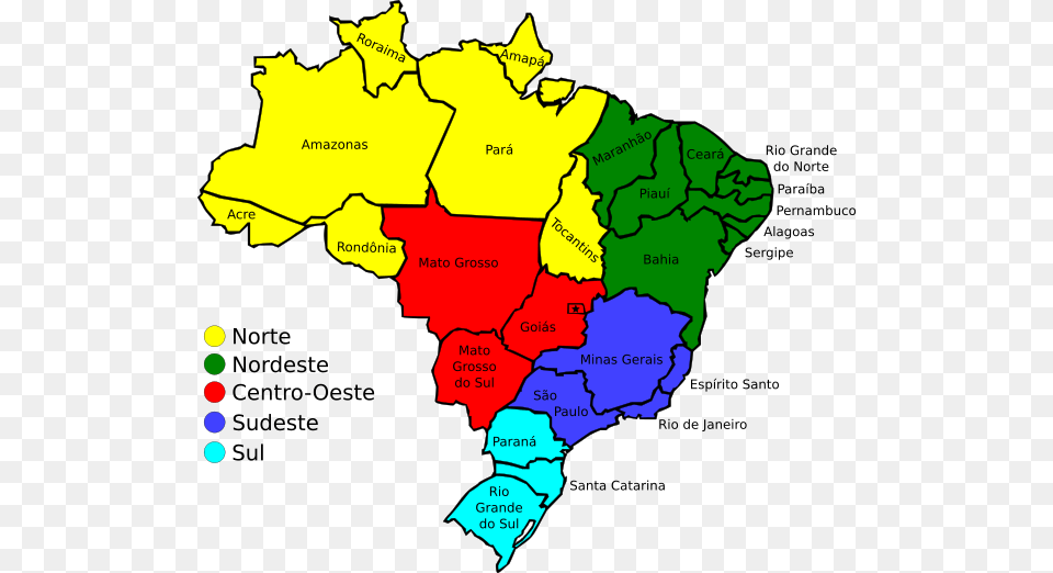 Map Of Brazil V3 Clip Arts Mapa De Regiones De Brasil, Chart, Plot, Atlas, Diagram Free Png