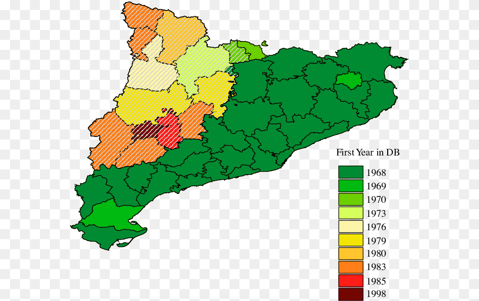 Map Of Catalonia And Start Year Of The Fire Database Map, Vegetation, Tree, Rainforest, Plot Free Transparent Png
