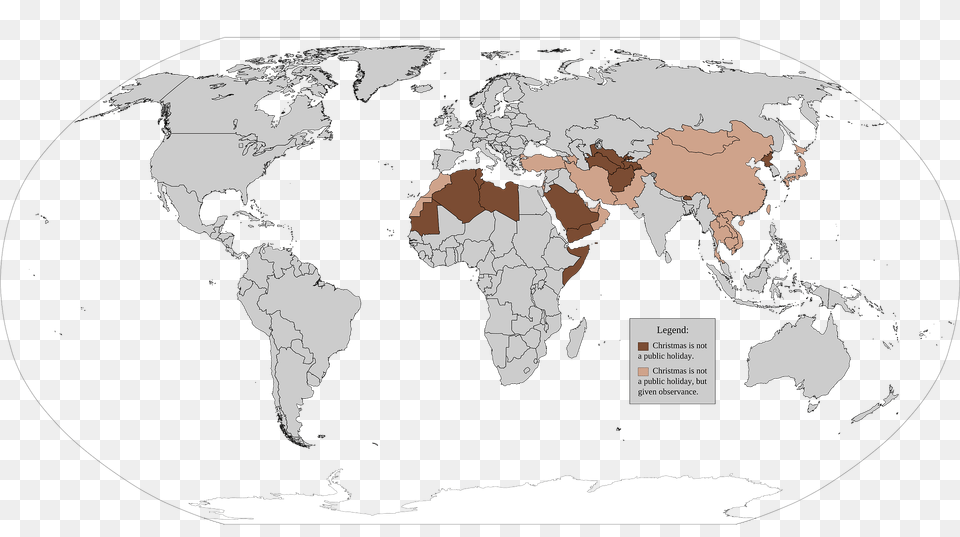 Map Of Countries That Do Not Recognize Christmas As Public Holiday Clipart, Chart, Plot, Atlas, Diagram Free Png
