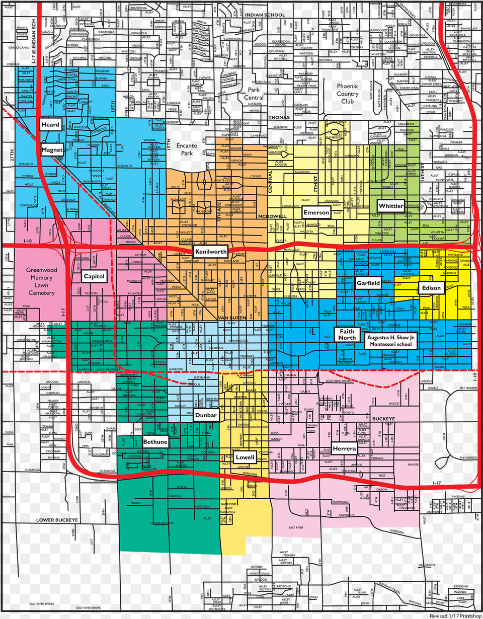 Map Of District Schools And Their Boundaries Phoenix School District Map, Diagram, Blackboard Free Png Download