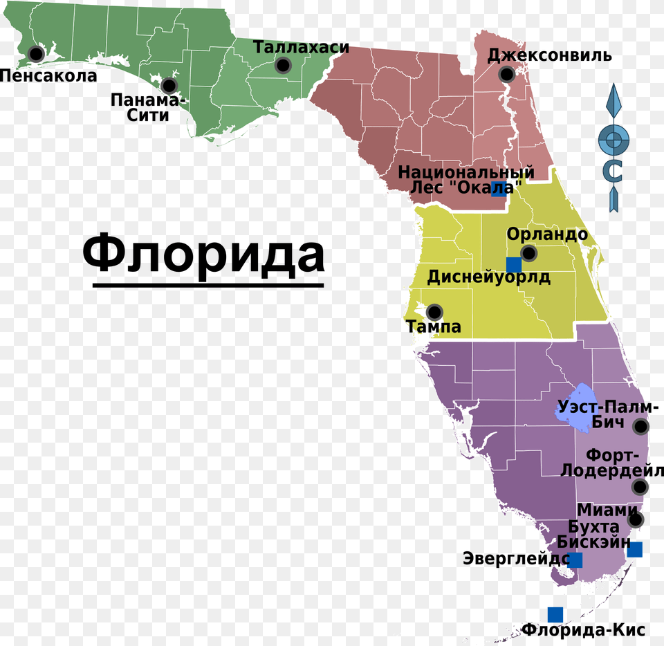 Map Of Florida Regions With Cities Florida Cities Map, Atlas, Chart, Diagram, Plot Png Image