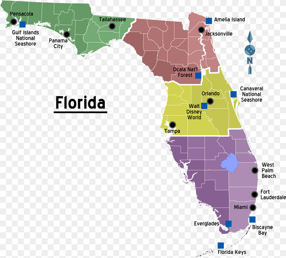 Map Of Florida Regions With Cities Regions Of Florida, Chart, Plot, Atlas, Diagram Free Transparent Png