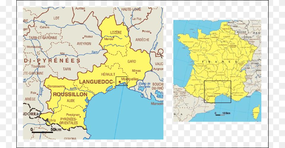 Map Of France And The Department Languedoc Roussillon France, Atlas, Chart, Diagram, Plot Free Png Download