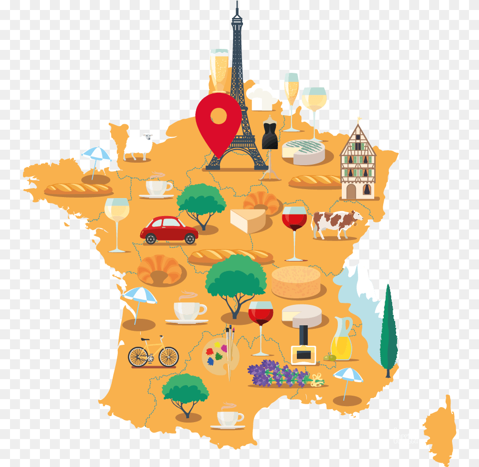 Map Of France With Its Landmarks, Cup, Bicycle, Vehicle, Transportation Free Png Download