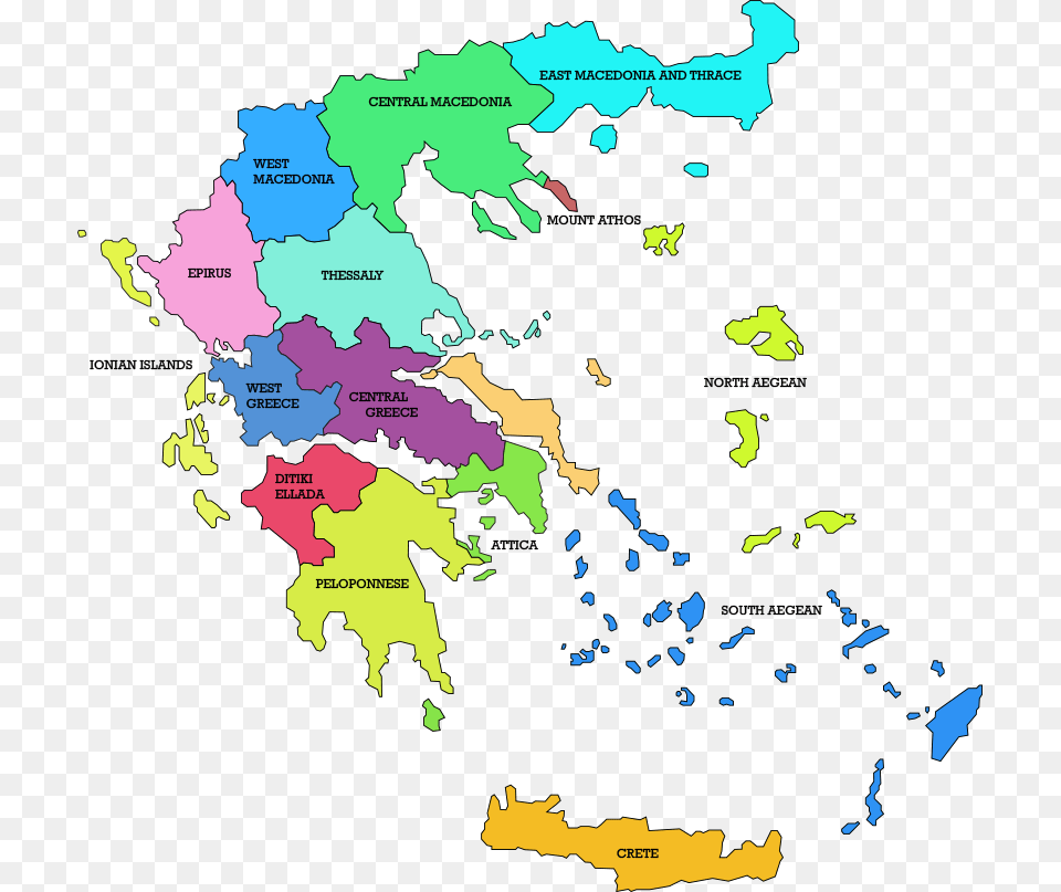 Map Of Greece Regional Map Of Greece, Chart, Plot, Atlas, Diagram Free Png Download