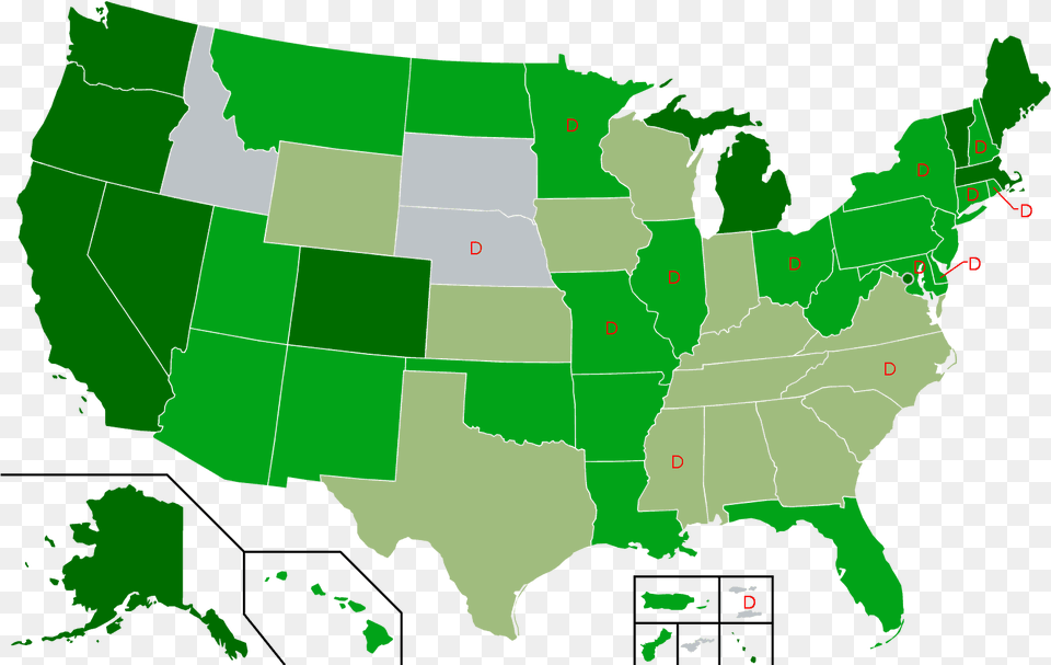 Map Of Legal Marijuana States With Medical Marijuana, Chart, Green, Plot, Plant Png