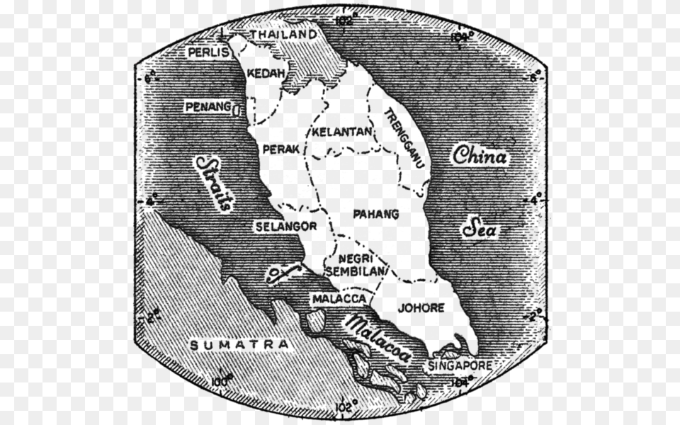 Map Of Malaya Engraved On 1957 Federation Of Malaya, Chart, Plot, Atlas, Diagram Free Png