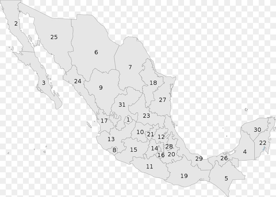 Map Of Mexico States Numbered, Chart, Plot, Atlas, Diagram Free Png
