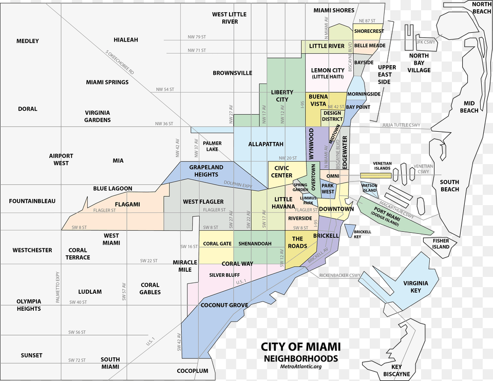 Map Of Miami Neighborhoods, Chart, Plot, Diagram, Atlas Free Png