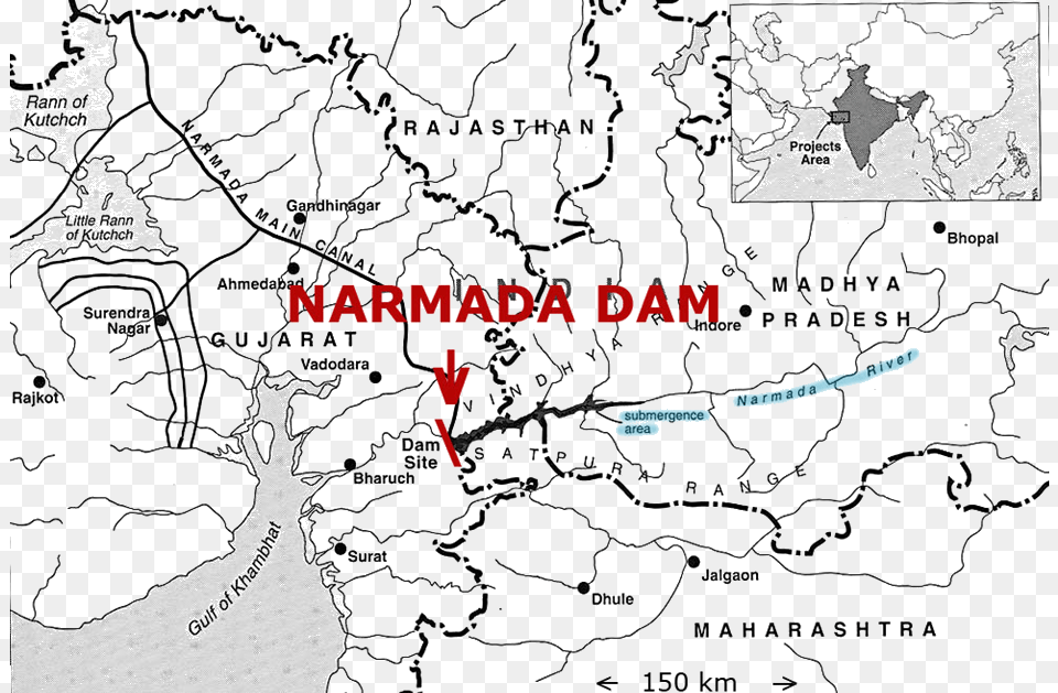Map Of Narmada Dam Map Of Narmada River, Atlas, Chart, Diagram, Plot Png