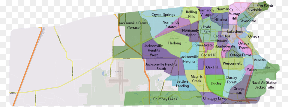 Map Of Neighborhoods Within The Westside Area Of Jacksonville Westside Jacksonville Area Map, Chart, Plot, Atlas, Diagram Png