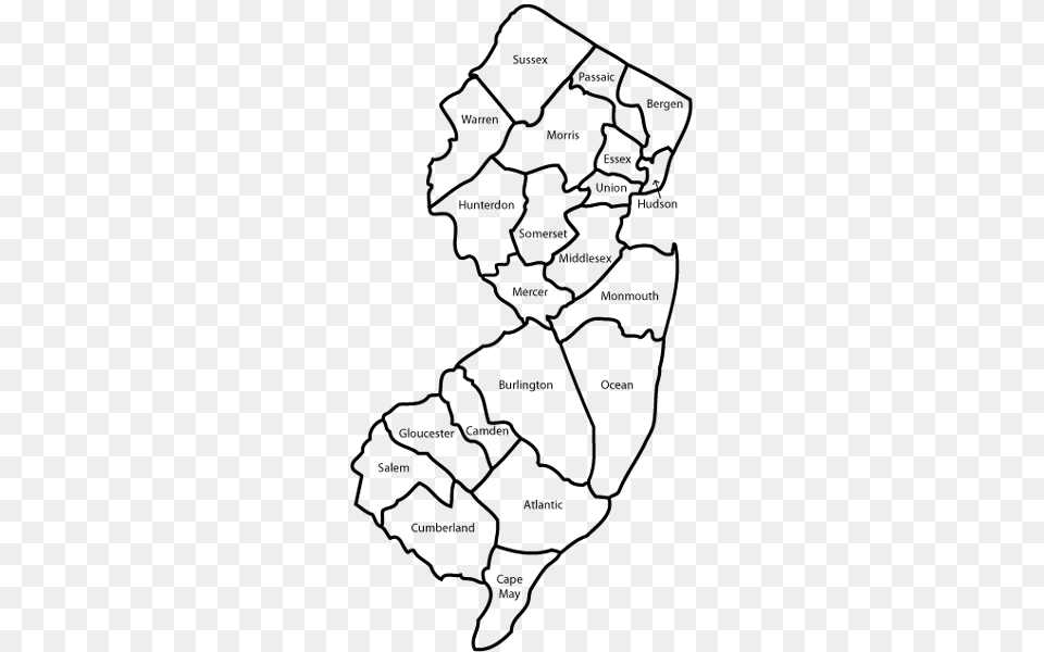 Map Of New Jersey With Counties, Silhouette, Text Free Transparent Png