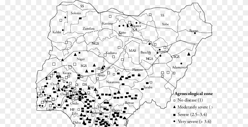 Map Of Nigeria Showing The Distribution Of Cbb Across Guinean Forest Savanna Mosaic, Chart, Plot, Atlas, Diagram Png