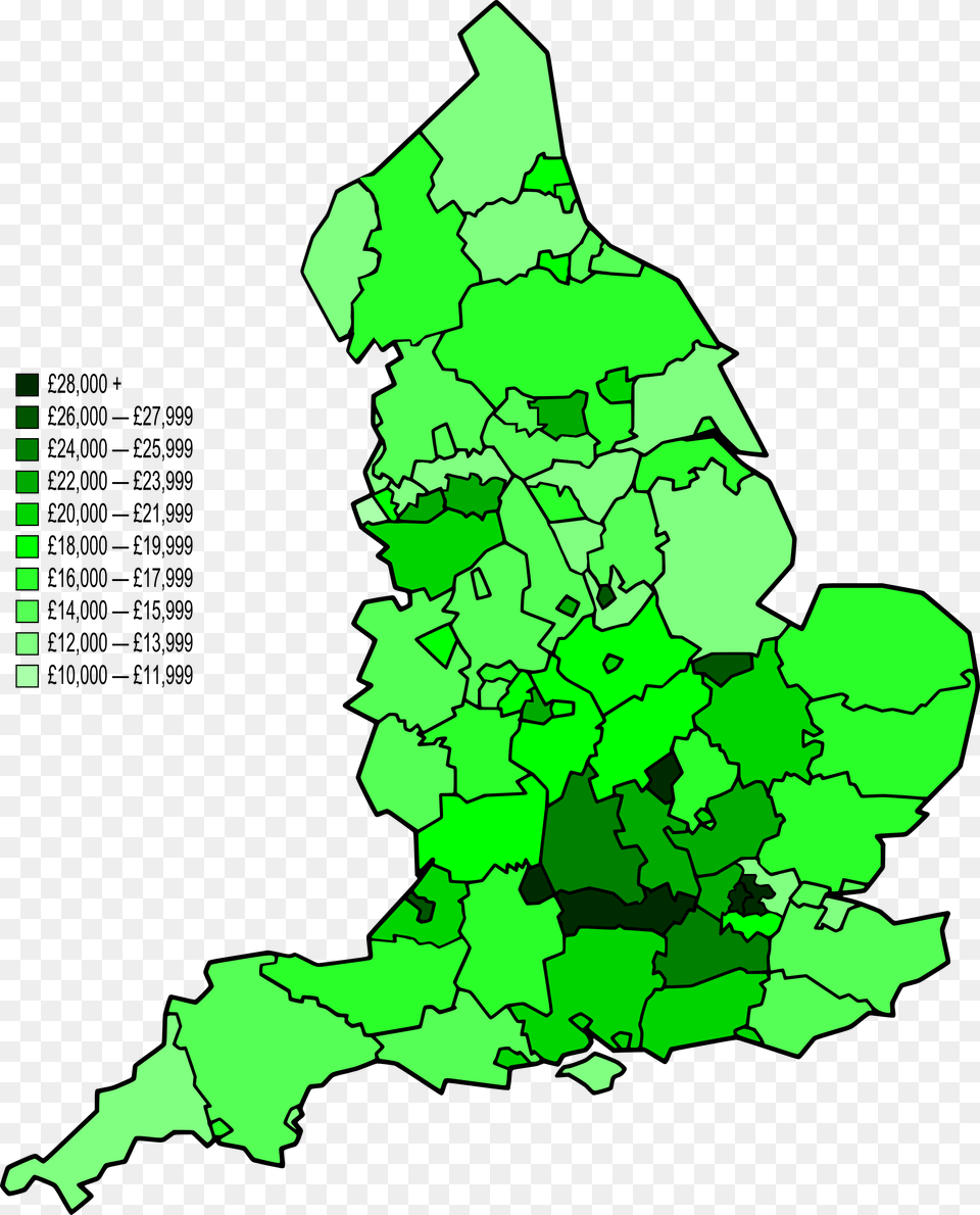 Map Of Nuts 3 Areas In England By Gva Per Capita Gdp Per Capita Uk Map, Chart, Plot, Vegetation, Plant Free Transparent Png