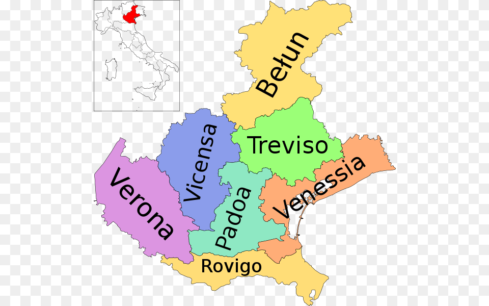Map Of Region Of Veneto Italy With Provinces Veneto Map, Atlas, Chart, Diagram, Plot Free Png