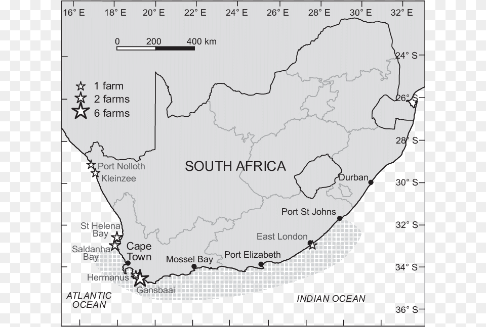 Map Of South Africa Showing The Natural Habitat Of Haliotis Midae, Chart, Plot, Atlas, Diagram Png Image