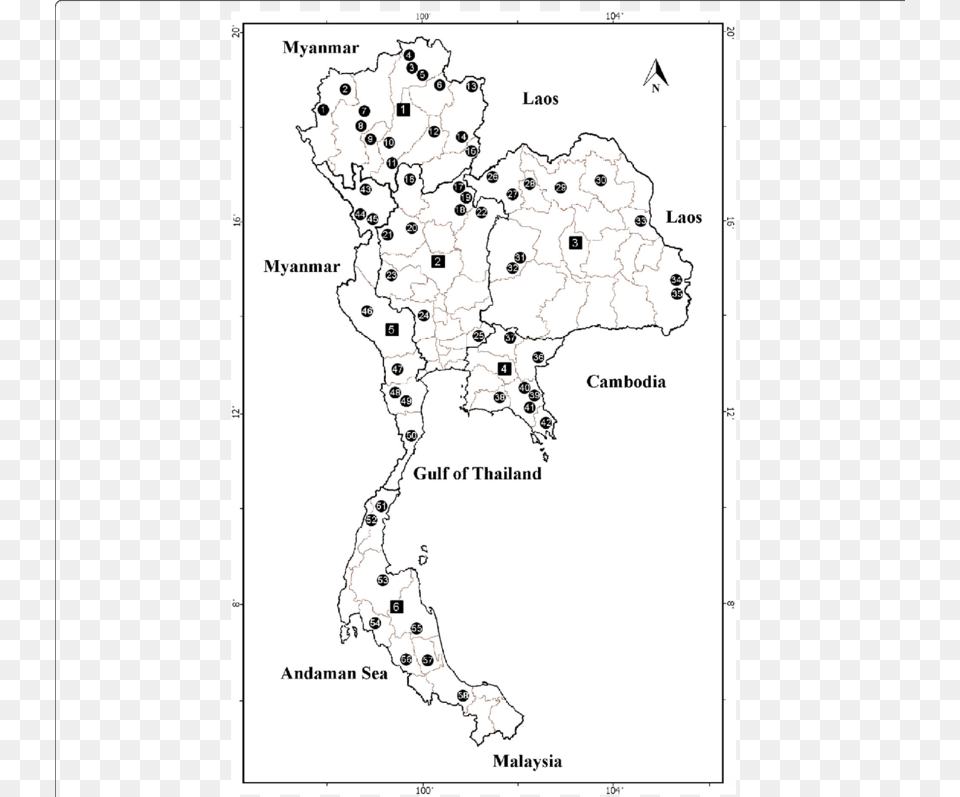 Map Of Thailand Showing 58 Fixed Stream Sites Located Pupa, Chart, Plot, Atlas, Diagram Free Transparent Png