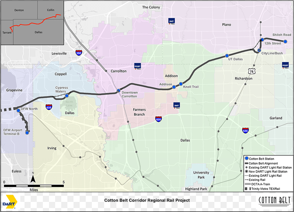 Map Of The 42 Km Cotton Belt Commuter Rail Line Atlas, Chart, Plot, Diagram Png Image