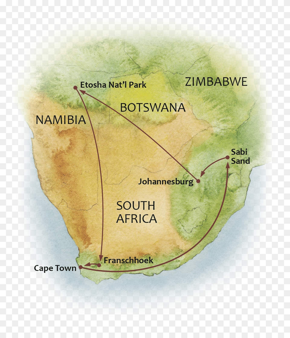 Map Of The Great Namibia And South Africa Safari Map, Chart, Plot, Atlas, Diagram Free Transparent Png