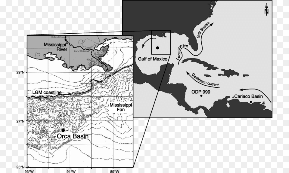 Map Of The Gulf Of Mexico Showing The Location Of Orca Dolly Edouard Fran Gustave Lined Up In Atlantic, Chart, Plot, Atlas, Diagram Png Image