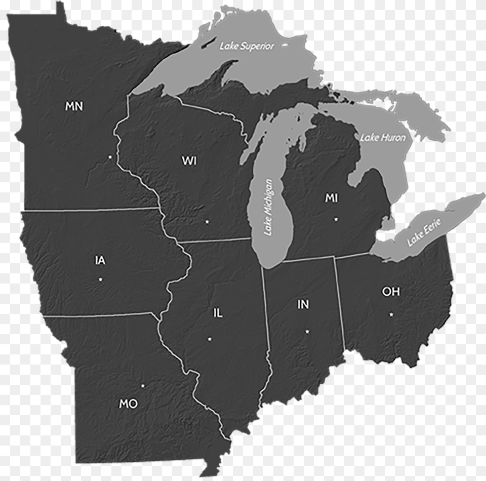 Map Of The Midwest Region Of The United States Mid West States, Chart, Plot, Atlas, Diagram Png