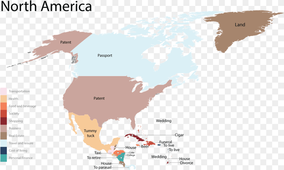 Map Of The Most Googled Products In North America One Country In North America, Plot, Chart, Atlas, Diagram Free Png Download