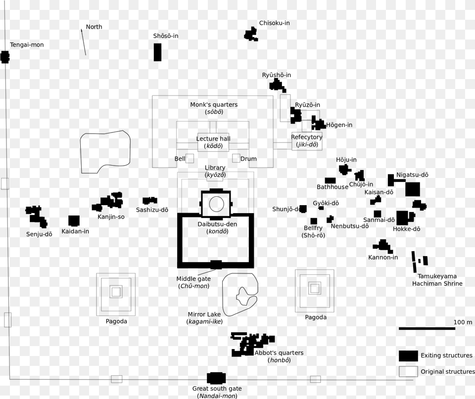 Map Of The Tdai Ji Complex With A Number Of Buildings Todai Ji Temple Plan, Gray Free Transparent Png