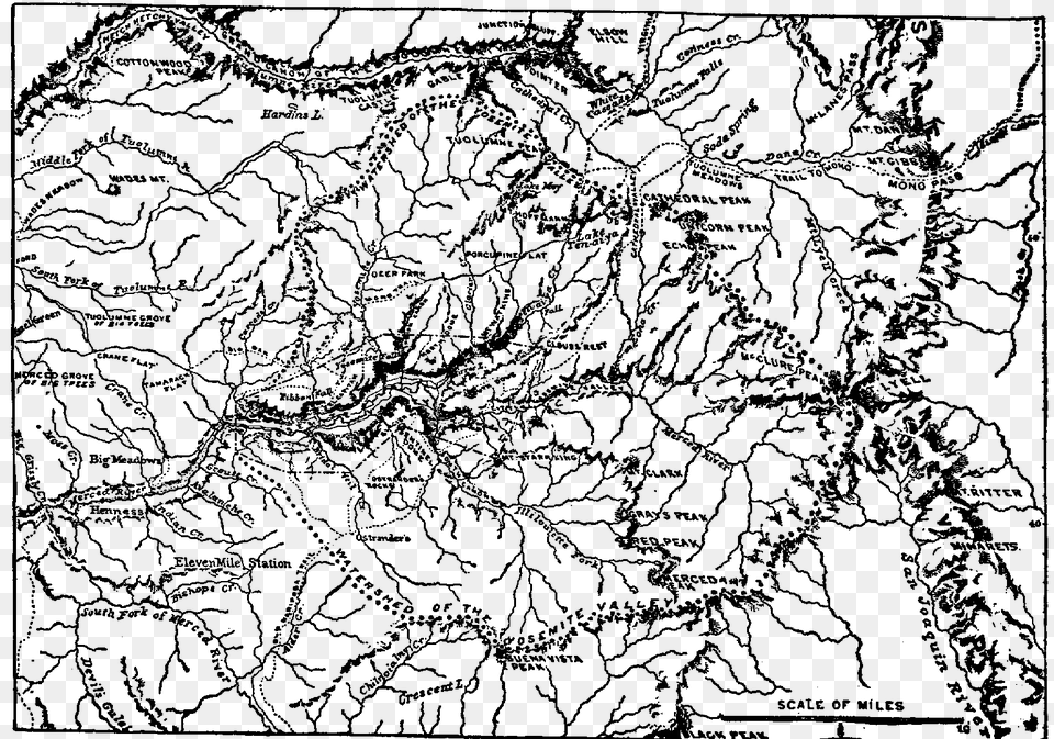 Map Of The Yosemite Valley Black Full, Chart, Plot, Atlas, Diagram Free Transparent Png