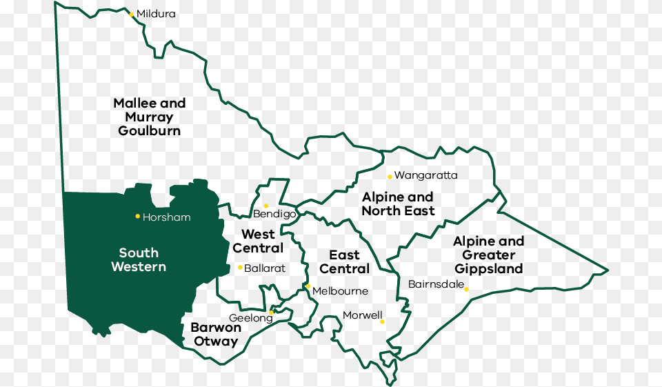 Map Of Victoria Showing The Boundaries Of Delwp S Seven Atlas, Chart, Plot, Diagram, Tree Png Image